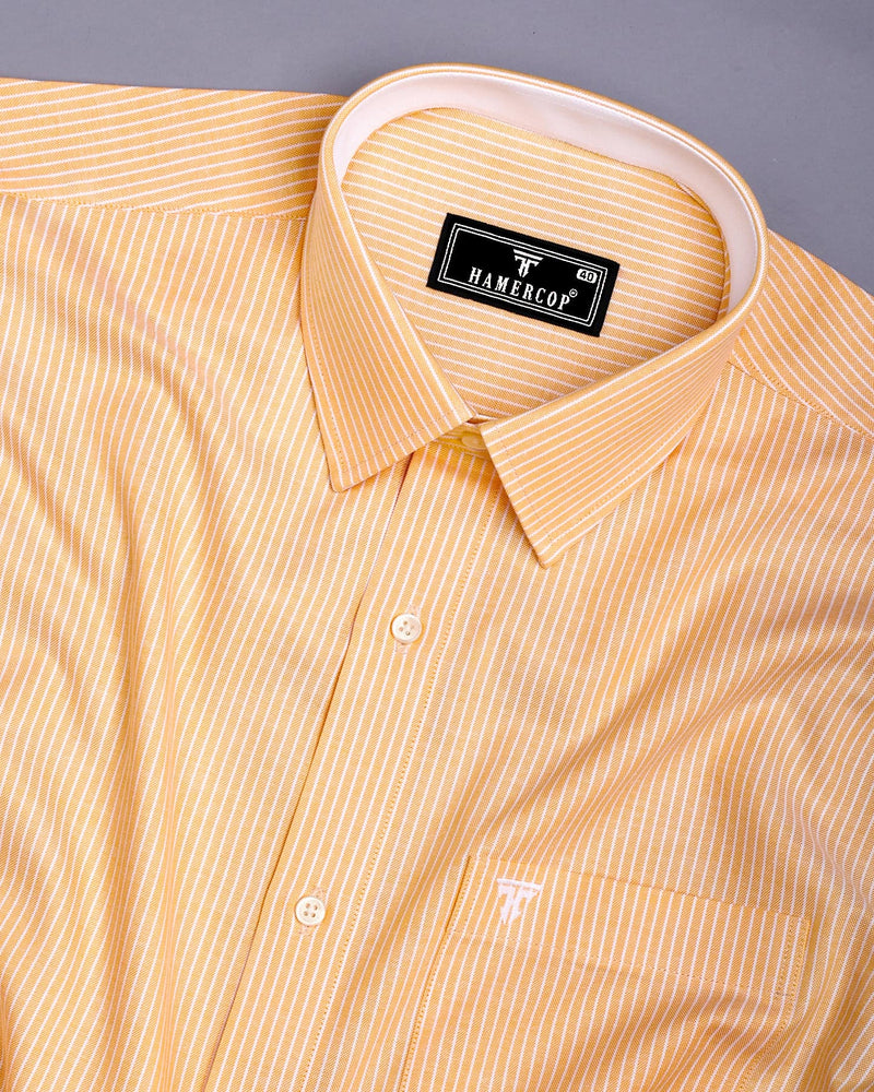 Yellow Pencil Stripe Oxford Cotton Designer Shirt