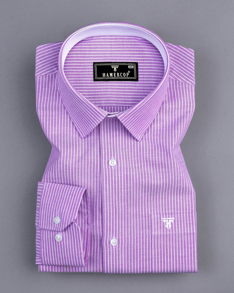 Moccasin Purple Pencil Stripe Oxford Cotton Designer Shirt