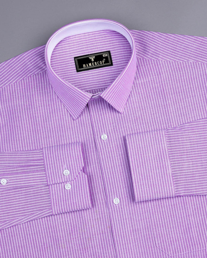 Moccasin Purple Pencil Stripe Oxford Cotton Designer Shirt