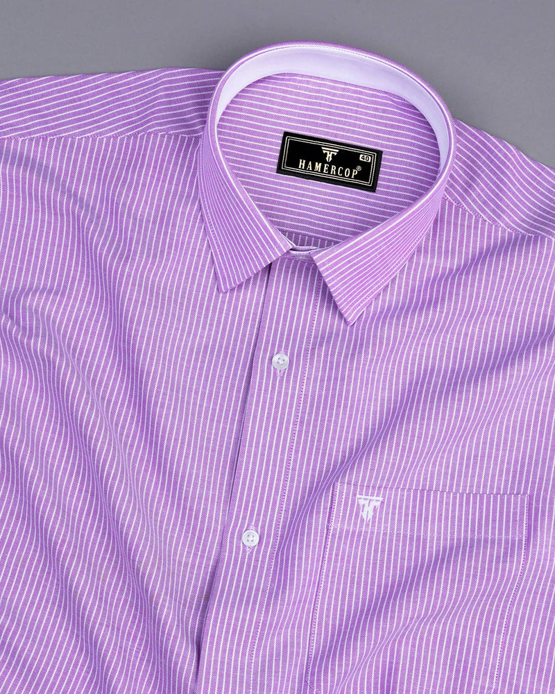 Moccasin Purple Pencil Stripe Oxford Cotton Designer Shirt