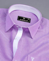 Moccasin Purple Pencil Stripe Oxford Cotton Designer Shirt