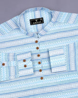 Skyblue Ancient Art Poplin Printed Cotton Shirt Style Kurta