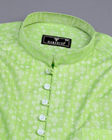 Modena Green Circle Chain Printed Linen Cotton Shirt Style Kurta