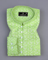 Modena Green Circle Chain Printed Linen Cotton Shirt Style Kurta