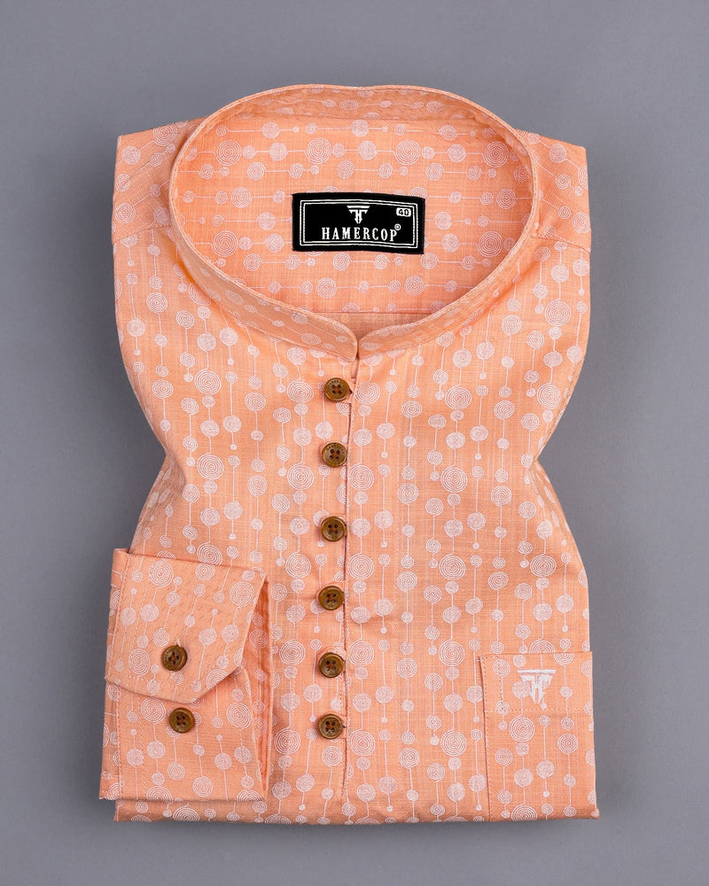 Modena Orange Circle Chain Printed Linen Cotton Shirt Style Kurta