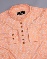 Modena Orange Circle Chain Printed Linen Cotton Shirt Style Kurta