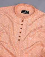 Modena Orange Circle Chain Printed Linen Cotton Shirt Style Kurta