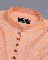 Modena Orange Circle Chain Printed Linen Cotton Shirt Style Kurta