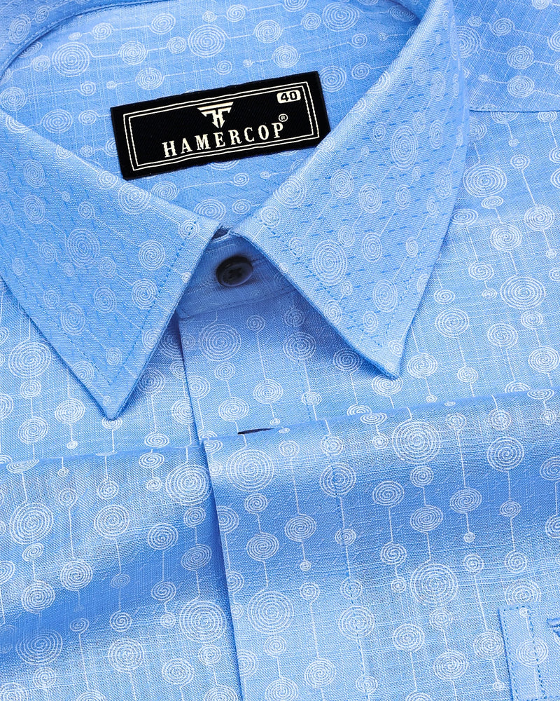 modena dress shirts Modena Skyblue Circle Chain Printed Linen Cotton Shirt – Hamercop