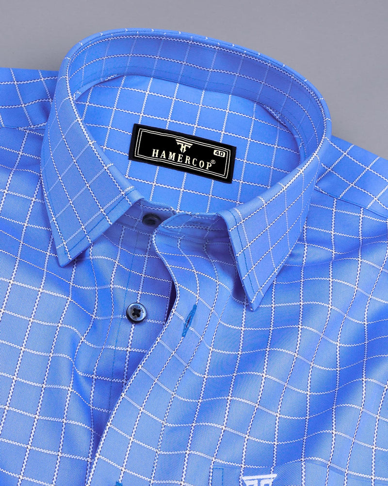 Ribose Blue With White Check Premium Cotton Formal Shirt Hamercop