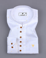 Sweden Yellow Dot Printed White Satin Cotton Shirt Style Kurta