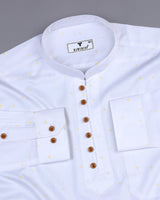 Sweden Yellow Dot Printed White Satin Cotton Shirt Style Kurta