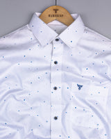 Sweden Blue Dot Printed White Satin Formal Cotton Shirt