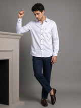 Sweden Blue Dot Printed White Satin Formal Cotton Shirt