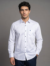 Sweden Blue Dot Printed White Satin Formal Cotton Shirt