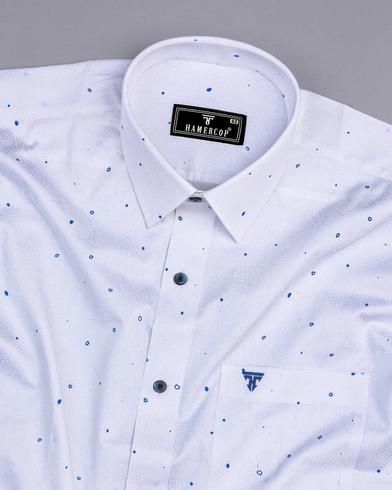 Sweden Blue Dot Printed White Satin Formal Cotton Shirt