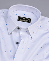 Sweden Blue Dot Printed White Satin Formal Cotton Shirt