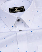 Sweden Blue Dot Printed White Satin Formal Cotton Shirt