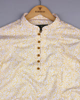 Cordate Cream Flower Printed Dobby Cotton Shirt Style Kurta
