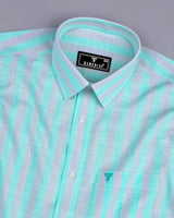 Anzio Green With Gray Stripe Amsler Cotton Formal Shirt