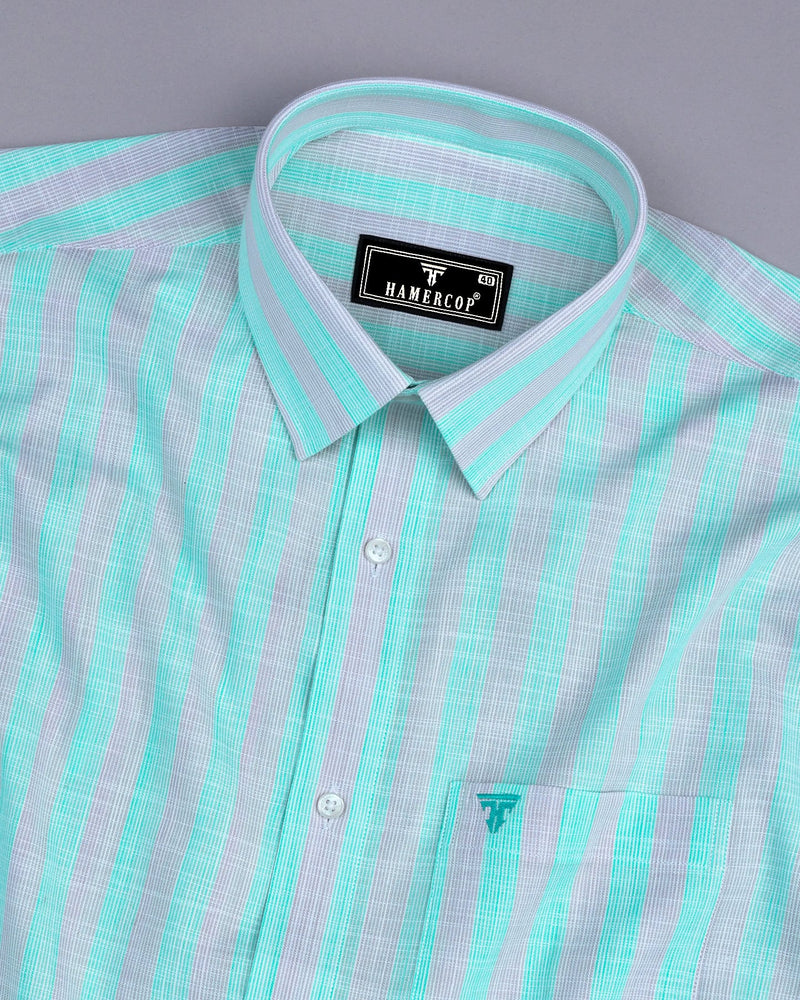 Anzio Green With Gray Stripe Amsler Cotton Formal Shirt