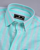 Anzio Green With Gray Stripe Amsler Cotton Formal Shirt