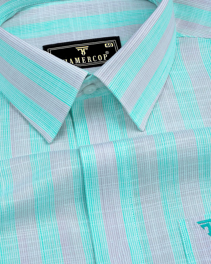 Anzio Green With Gray Stripe Amsler Cotton Formal Shirt