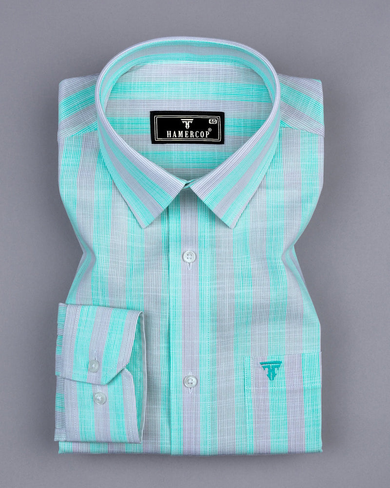 Anzio Green With Gray Stripe Amsler Cotton Formal Shirt