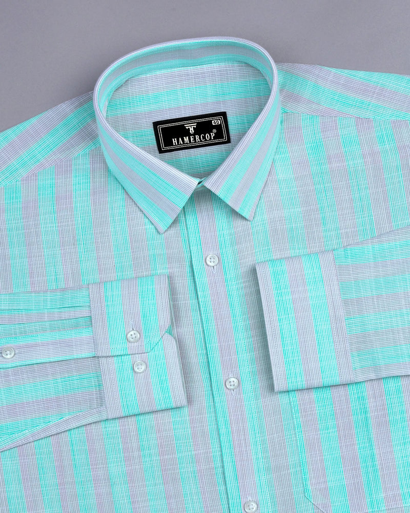 Anzio Green With Gray Stripe Amsler Cotton Formal Shirt