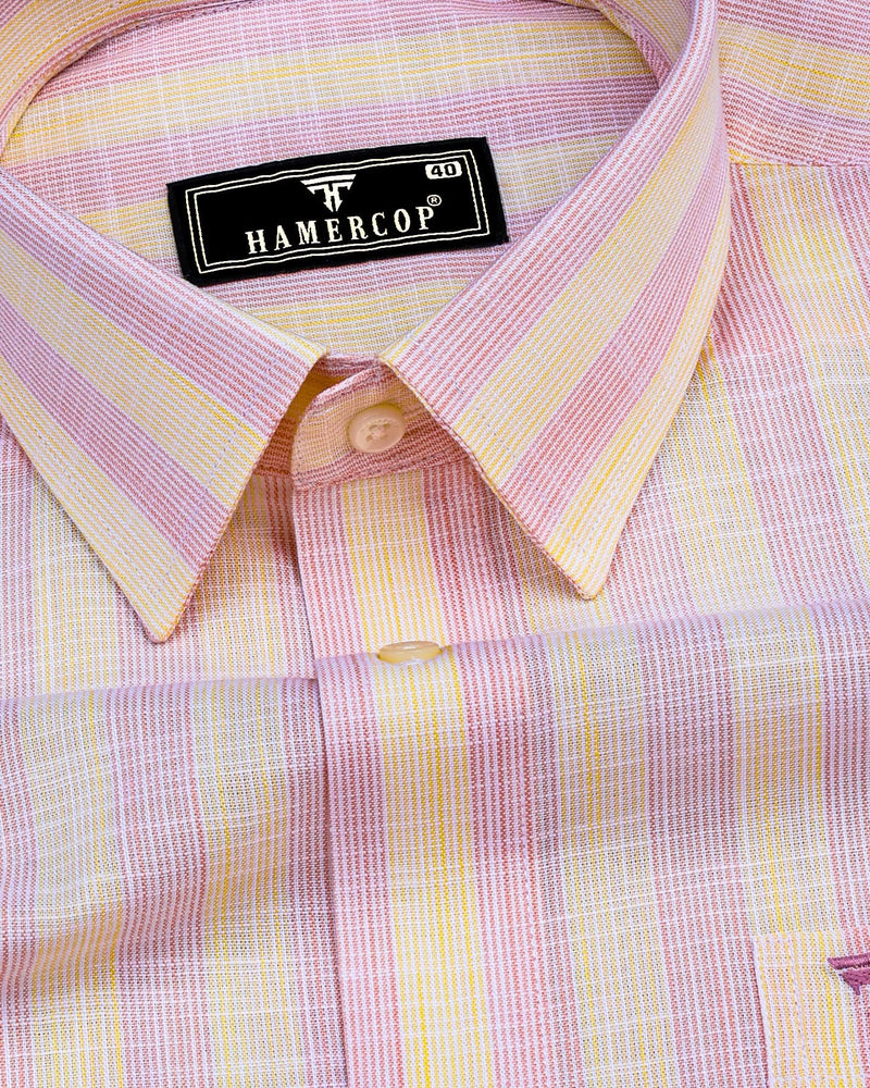 Anzio Yellow With Pink Stripe Amsler Cotton Formal Shirt