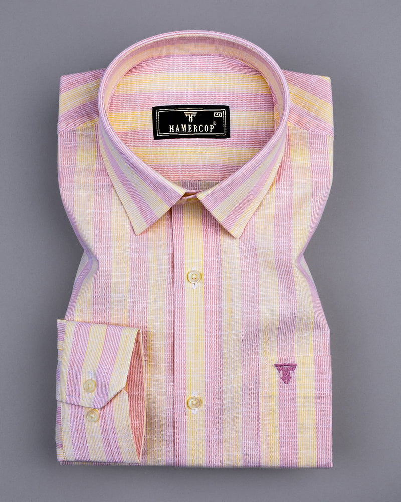 Anzio Yellow With Pink Stripe Amsler Cotton Formal Shirt