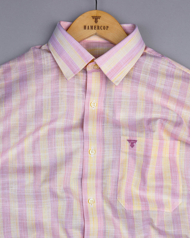 Anzio Yellow With Pink Stripe Amsler Cotton Formal Shirt