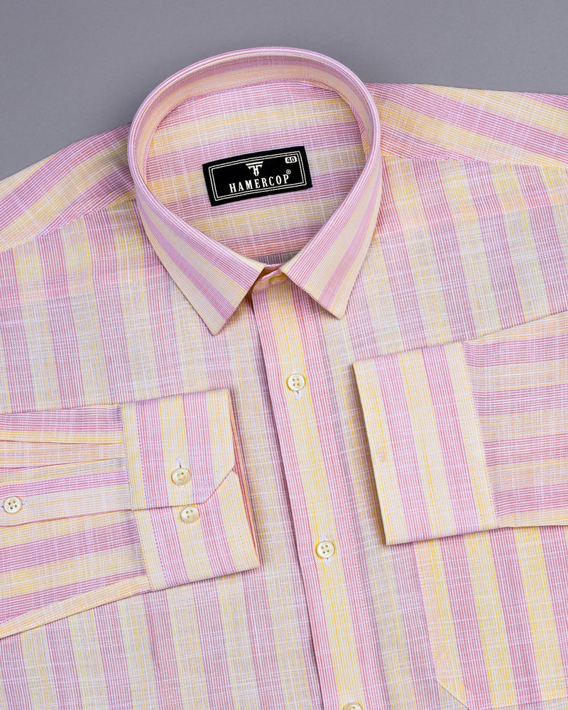 Anzio Yellow With Pink Stripe Amsler Cotton Formal Shirt