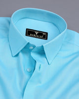 Bright Cyan Blue Oxford Solid Cotton Formal Shirt