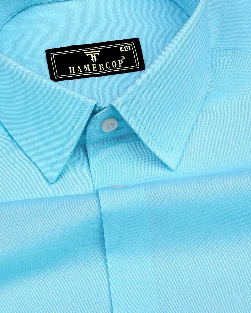 Bright Cyan Blue Oxford Solid Cotton Formal Shirt