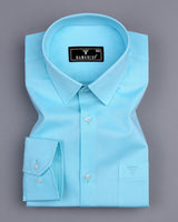 Bright Cyan Blue Oxford Solid Cotton Formal Shirt