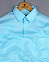 Bright Cyan Blue Oxford Solid Cotton Formal Shirt