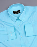 Bright Cyan Blue Oxford Solid Cotton Formal Shirt