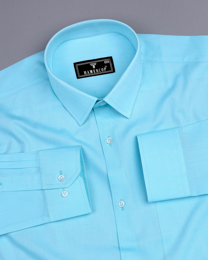 Bright Cyan Blue Oxford Solid Cotton Formal Shirt