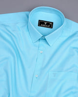 Bright Cyan Blue Oxford Solid Cotton Formal Shirt