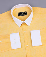 Taffy Yellow Hexagon Shaped Dobby Cotton Designer Shirt