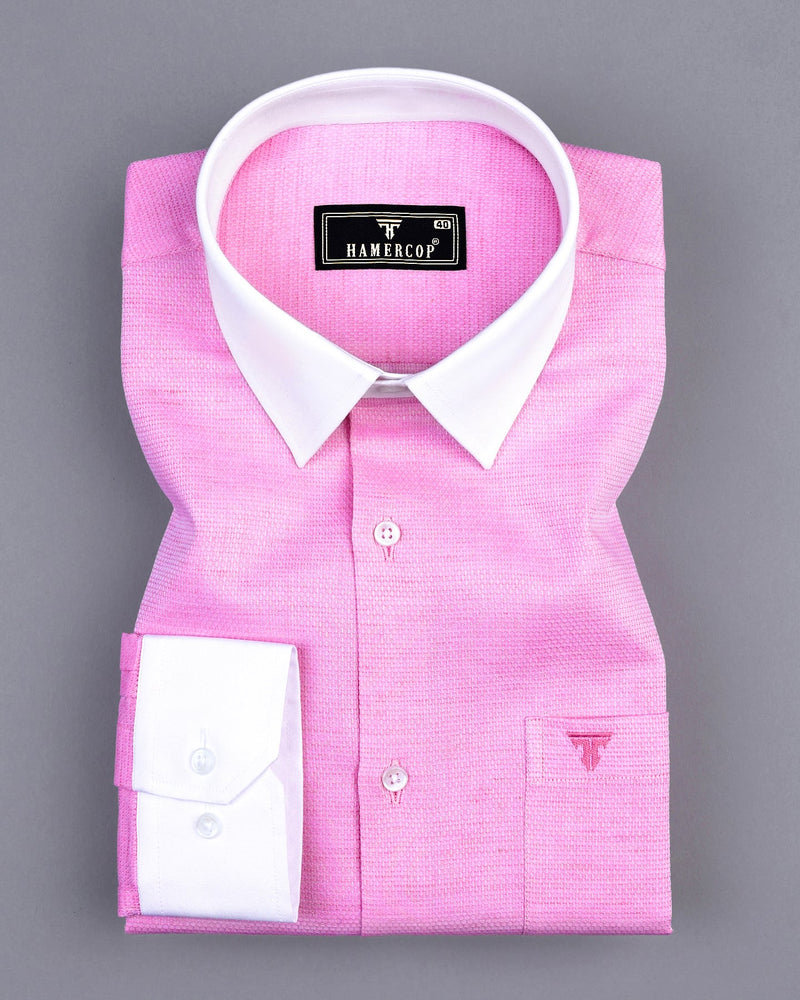Taffy Pink Hexagon Shaped Dobby Cotton Designer Shirt