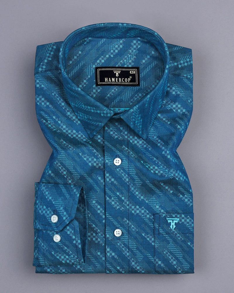 Chlorin Blue Jacquard Textured Cotton Shirt