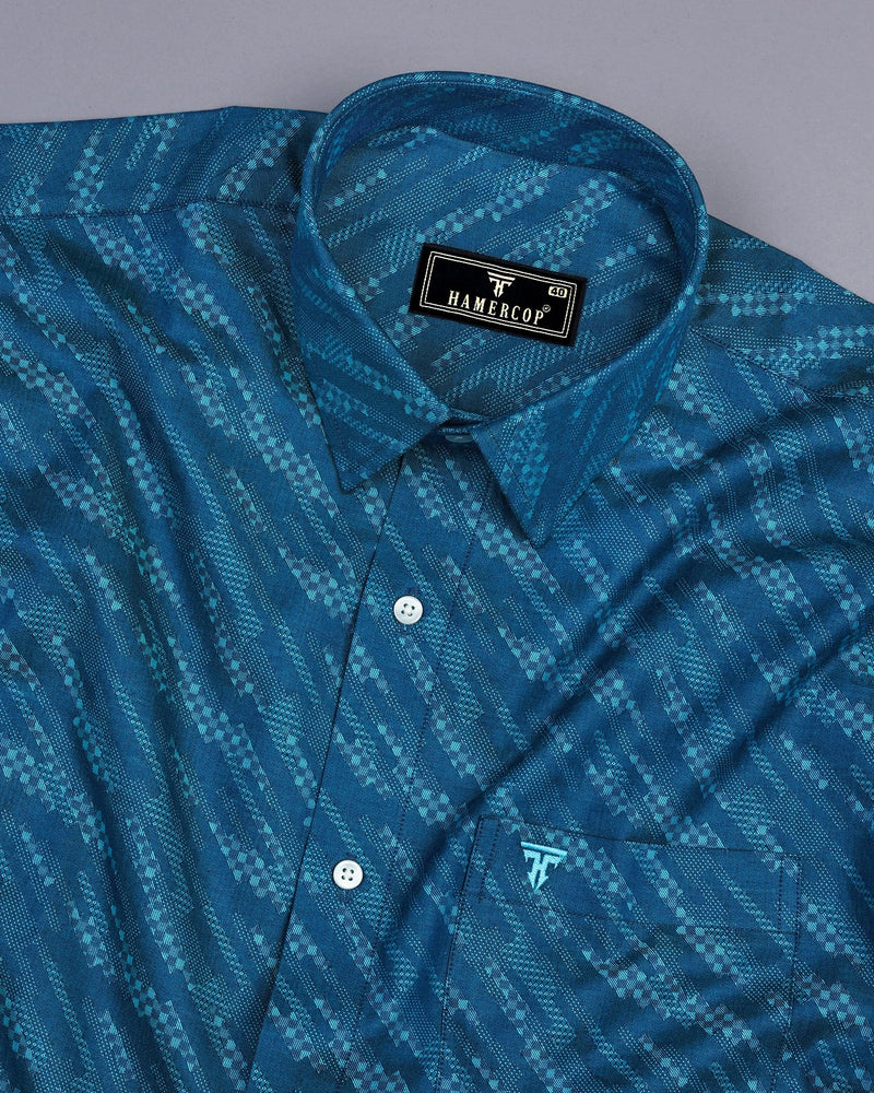 Chlorin Blue Jacquard Textured Cotton Shirt