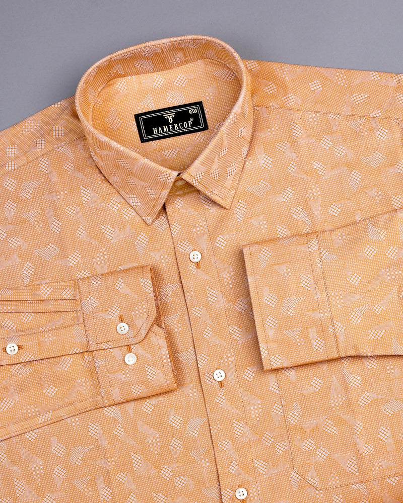 Vicenza Biscuit Cream Jacquard Textured  Cotton Shirt