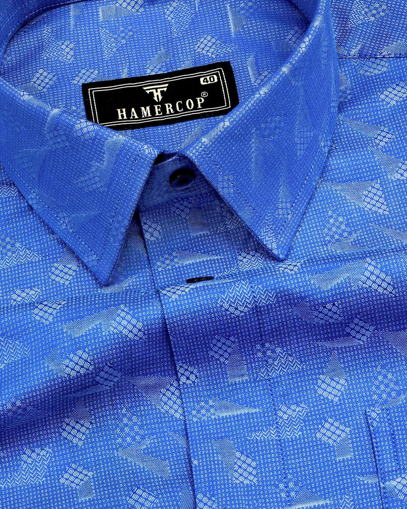 Vicenza Blue Jacquard Textured Premium Cotton Shirt