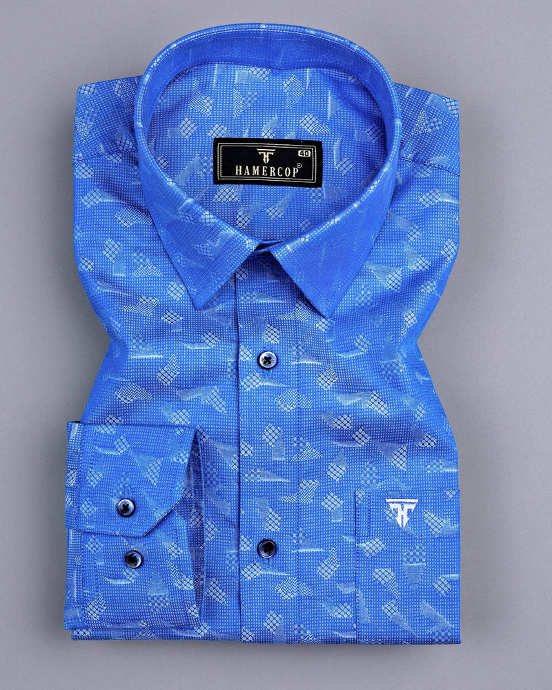 Vicenza Blue Jacquard Textured Premium Cotton Shirt