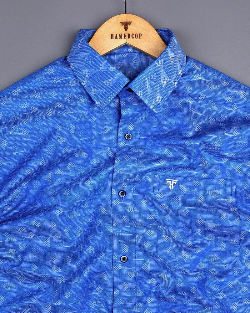 Vicenza Blue Jacquard Textured Premium Cotton Shirt