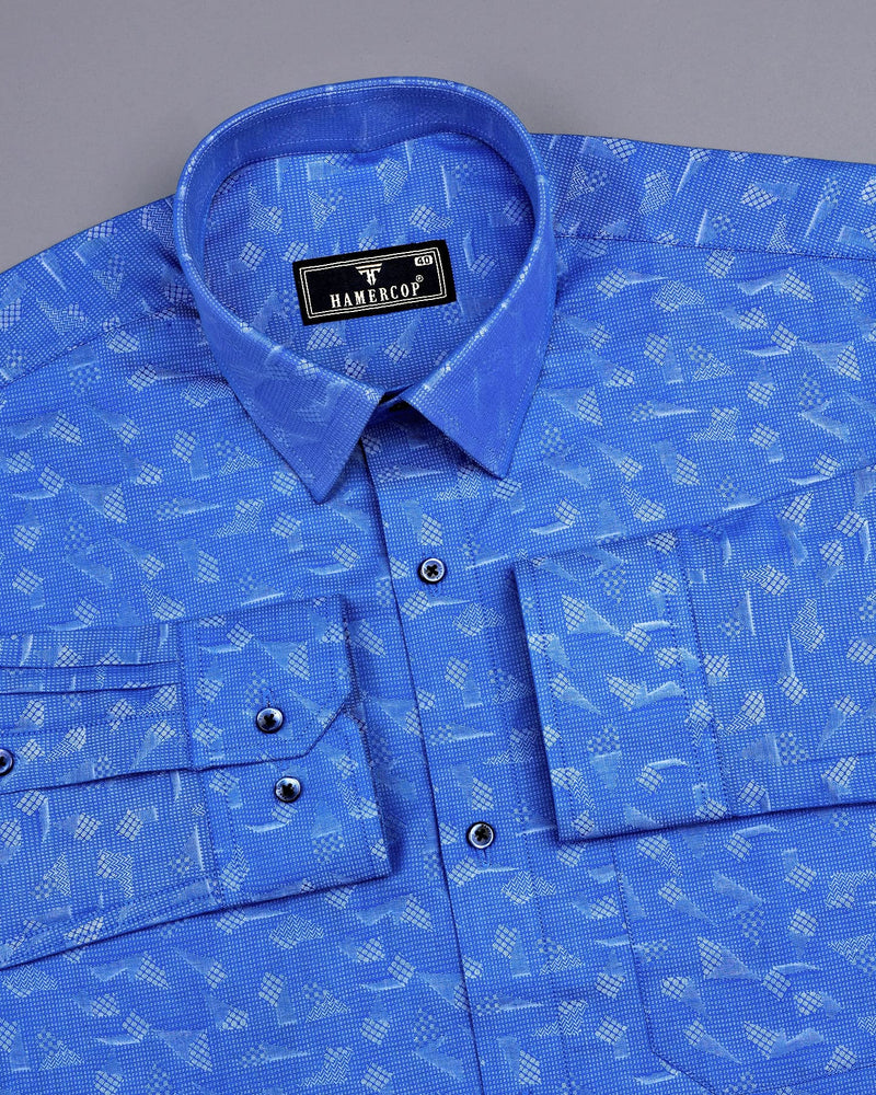 Vicenza Blue Jacquard Textured Premium Cotton Shirt