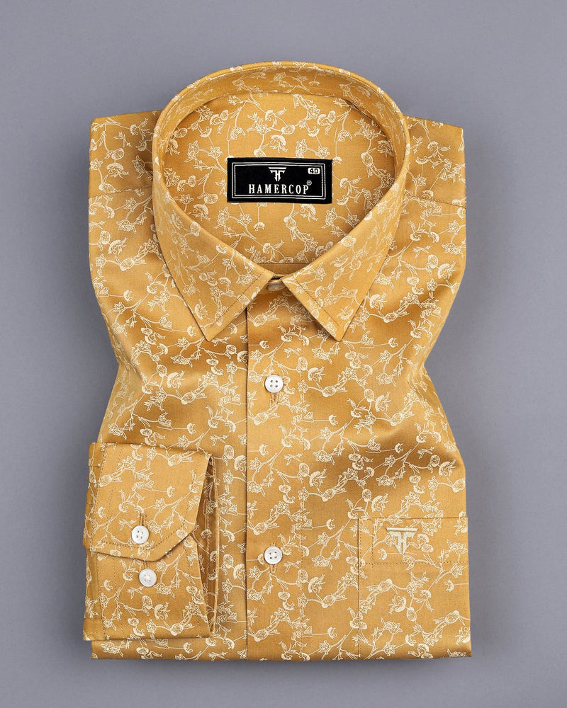 Ivory Cream Floral Printed Twill Cotton Shirt